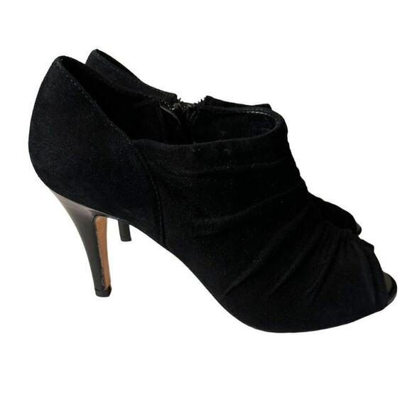 Antonio Melani Suede Zip Y2K Shootie Stiletto Peep Toe Booties Size 7.5 Black - Picture 3 of 9